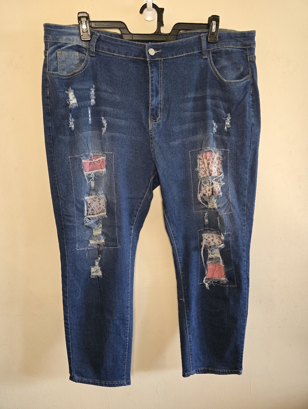 Distressed Patchwork Jeans Women's Plus 5XL Y2K Leopard Stretch Denim Statement